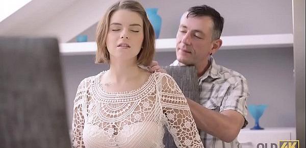  OLD4K. Marina Visconti with natural boobs makes love to old male
